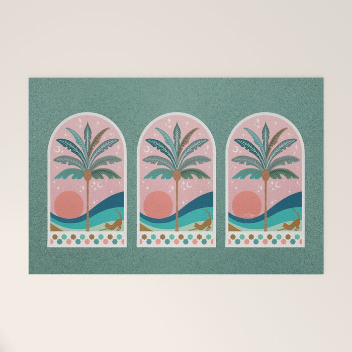Moorish Framed Palm Tree - Mint & Blush Welcome Mat Gallery Image 1