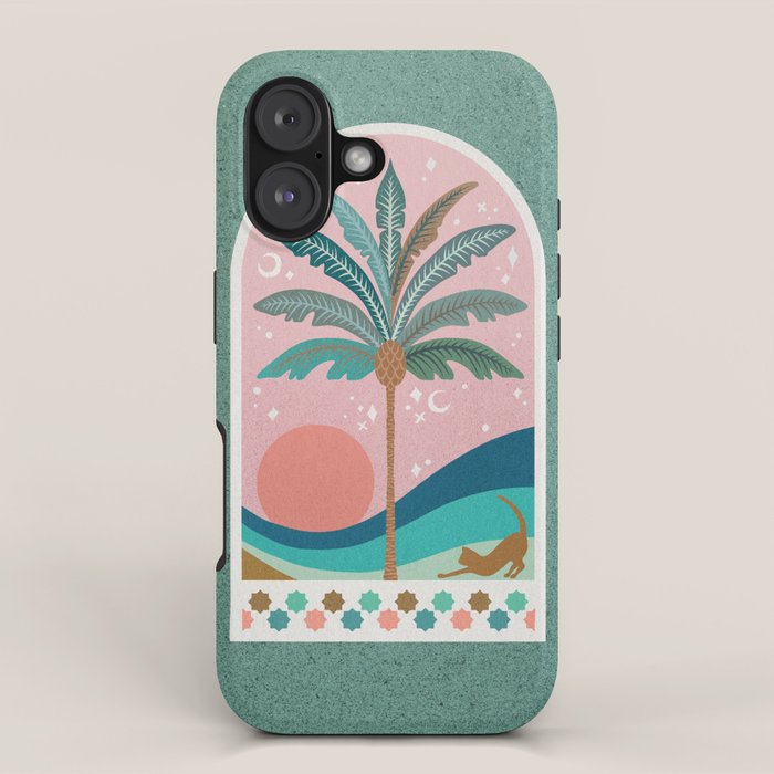 Moorish Framed Palm Tree - Mint & Blush iPhone Case Gallery Image 1