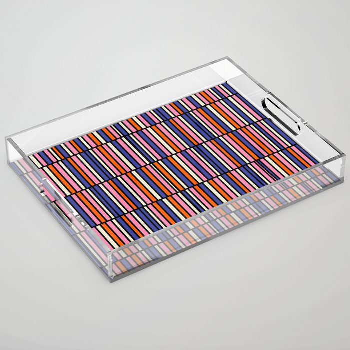 Pop Mod Color Boxes Geometric Retro Pattern Blue Pink Orange Black Acrylic Tray Gallery Image 1