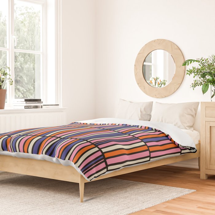 Pop Mod Color Boxes Geometric Retro Pattern Blue Pink Orange Black Duvet Cover Gallery Image 2