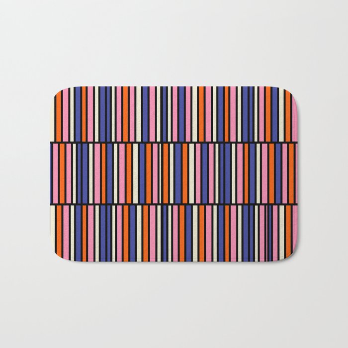 Pop Mod Color Boxes Geometric Retro Pattern Blue Pink Orange Black Bath Mat Gallery Image 1