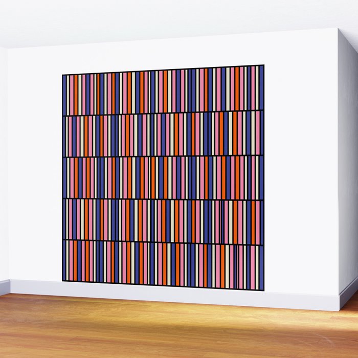 Pop Mod Color Boxes Geometric Retro Pattern Blue Pink Orange Black Wall Mural Gallery Image 2