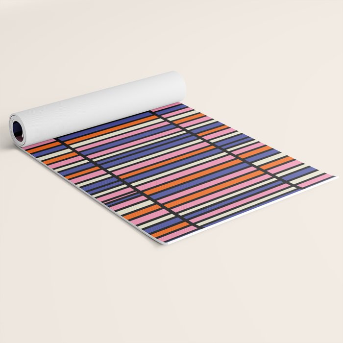 Pop Mod Color Boxes Geometric Retro Pattern Blue Pink Orange Black Yoga Mat Gallery Image 2