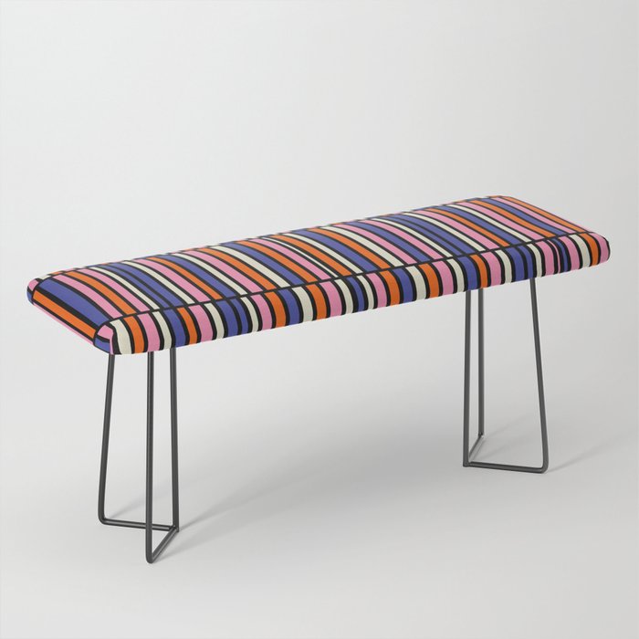 Pop Mod Color Boxes Geometric Retro Pattern Blue Pink Orange Black Bench Gallery Image 1