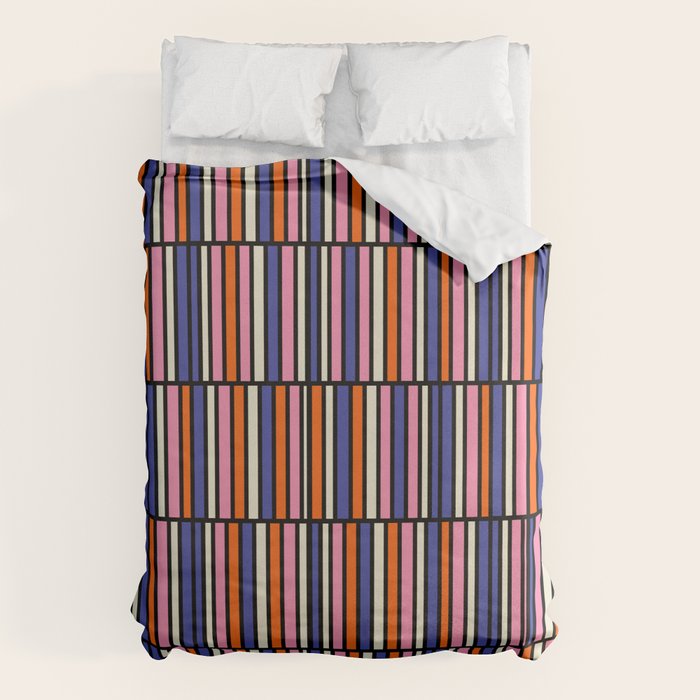 Pop Mod Color Boxes Geometric Retro Pattern Blue Pink Orange Black Duvet Cover Gallery Image 1