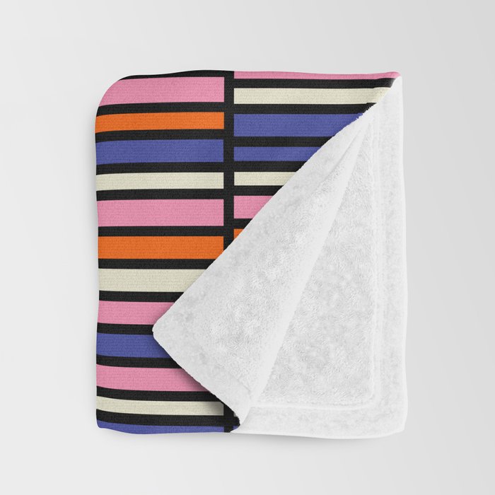 Pop Mod Color Boxes Geometric Retro Pattern Blue Pink Orange Black Throw Blanket Gallery Image 3