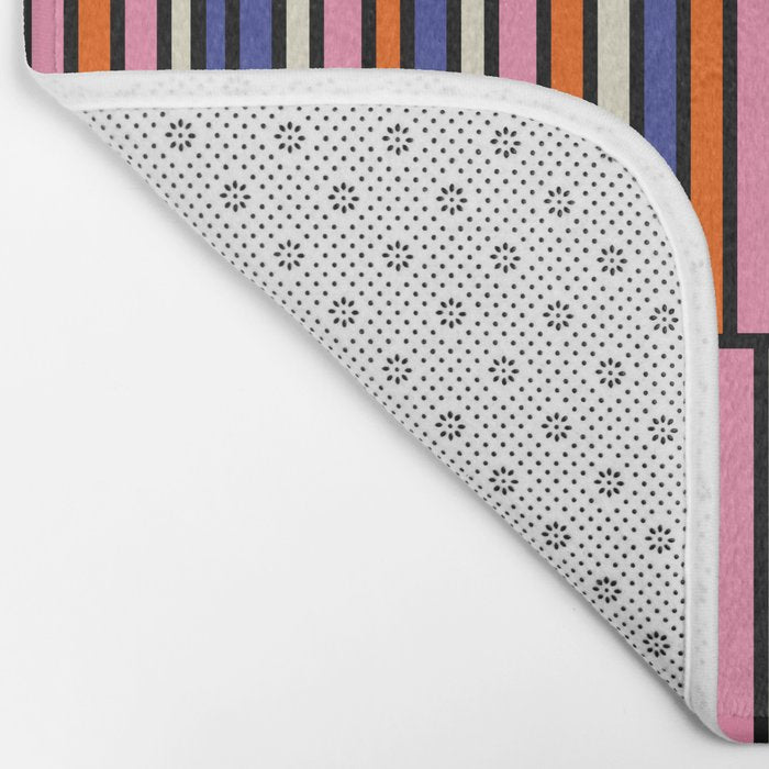 Pop Mod Color Boxes Geometric Retro Pattern Blue Pink Orange Black Bath Mat Gallery Image 2