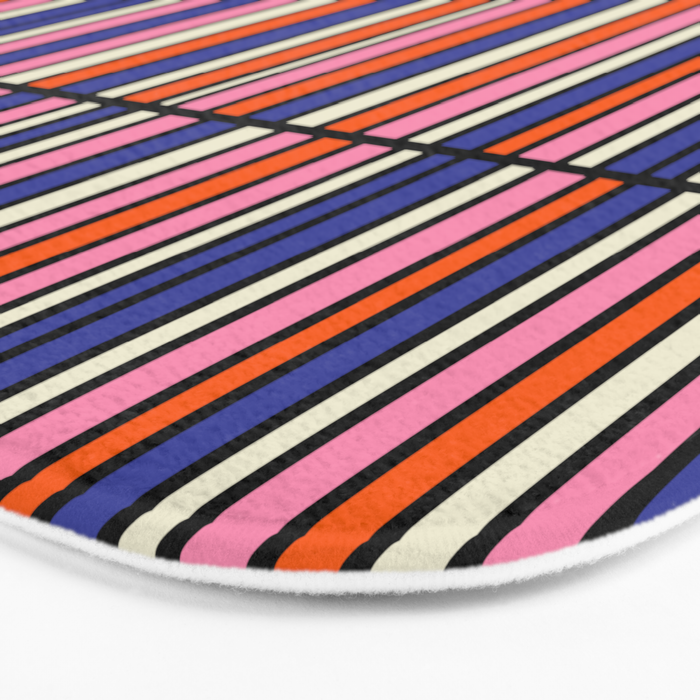 Pop Mod Color Boxes Geometric Retro Pattern Blue Pink Orange Black Bath Mat Gallery Image 3