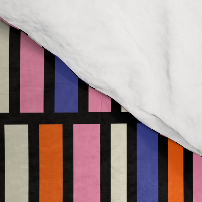 Pop Mod Color Boxes Geometric Retro Pattern Blue Pink Orange Black Comforter Gallery Image 4