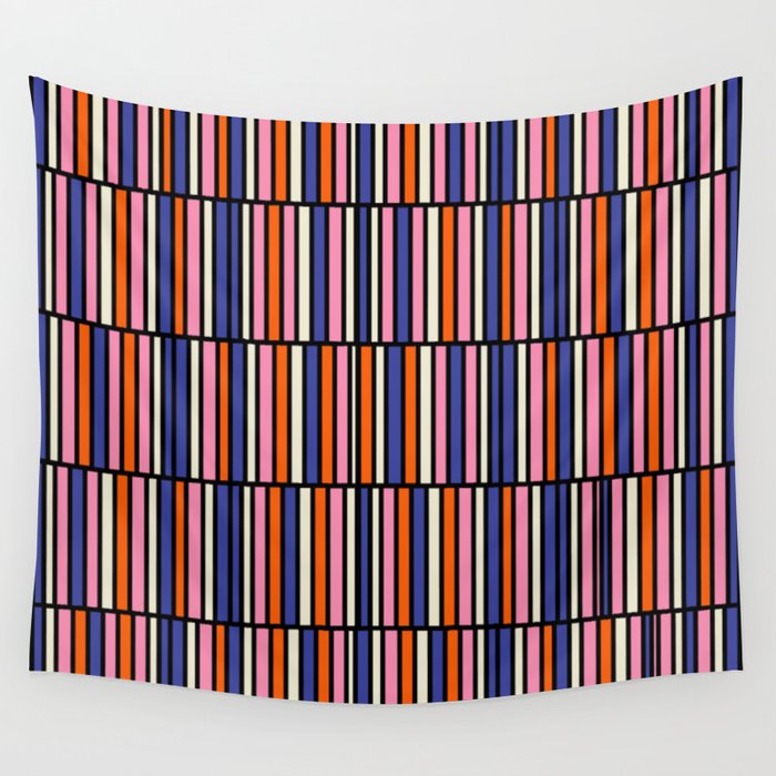 Pop Mod Color Boxes Geometric Retro Pattern Blue Pink Orange Black Wall Tapestry Gallery Image 4