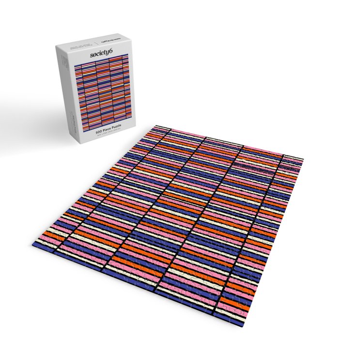 Pop Mod Color Boxes Geometric Retro Pattern Blue Pink Orange Black Jigsaw Puzzle Gallery Image 2