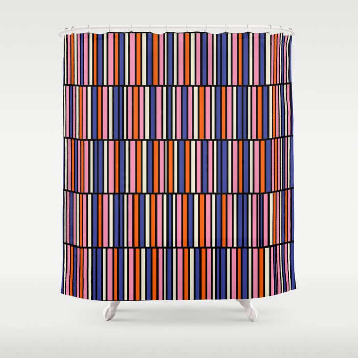 Pop Mod Color Boxes Geometric Retro Pattern Blue Pink Orange Black Shower Curtain Gallery Image 1
