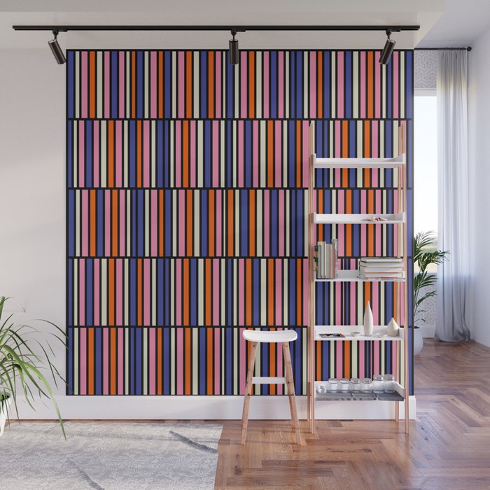 Pop Mod Color Boxes Geometric Retro Pattern Blue Pink Orange Black Wall Mural Gallery Image 1