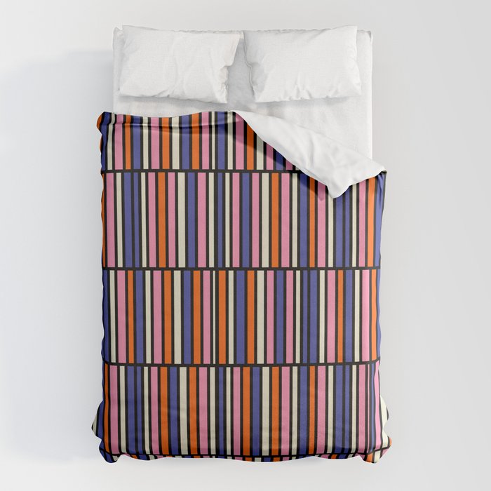 Pop Mod Color Boxes Geometric Retro Pattern Blue Pink Orange Black Duvet Cover Gallery Image 6