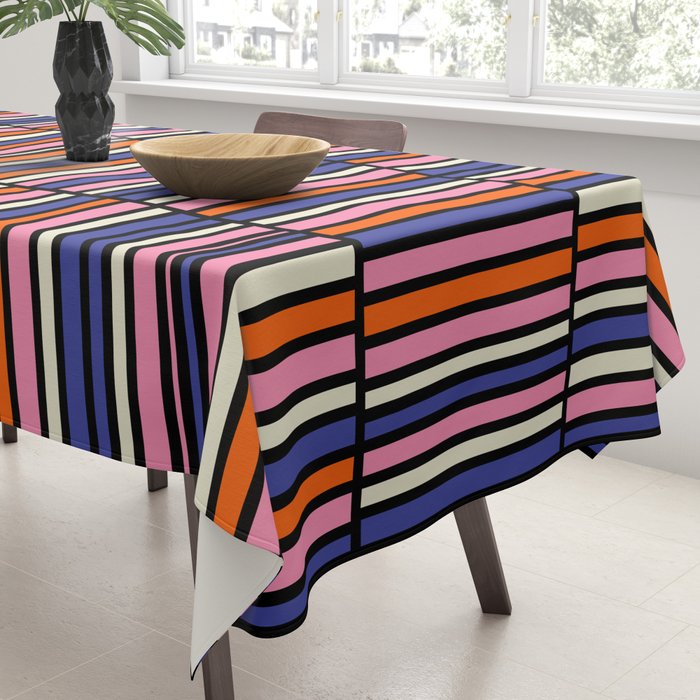 Pop Mod Color Boxes Geometric Retro Pattern Blue Pink Orange Black Tablecloth Gallery Image 3
