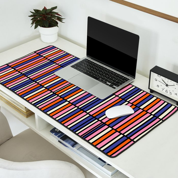 Pop Mod Color Boxes Geometric Retro Pattern Blue Pink Orange Black Desk Mat Gallery Image 2