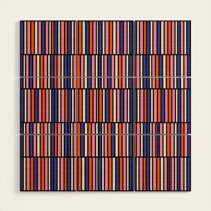 Pop Mod Color Boxes Geometric Retro Pattern Blue Pink Orange Black Wood Wall Art Gallery Image 1