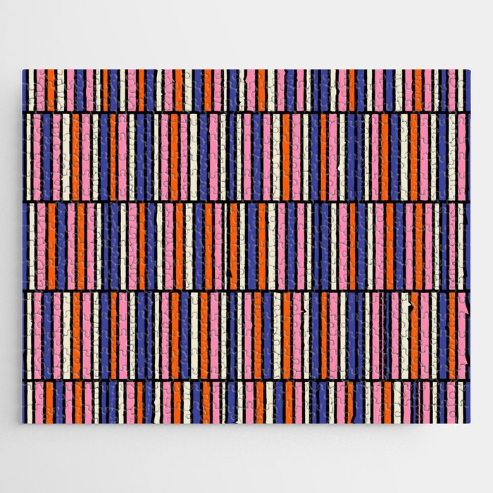 Pop Mod Color Boxes Geometric Retro Pattern Blue Pink Orange Black Jigsaw Puzzle Gallery Image 1