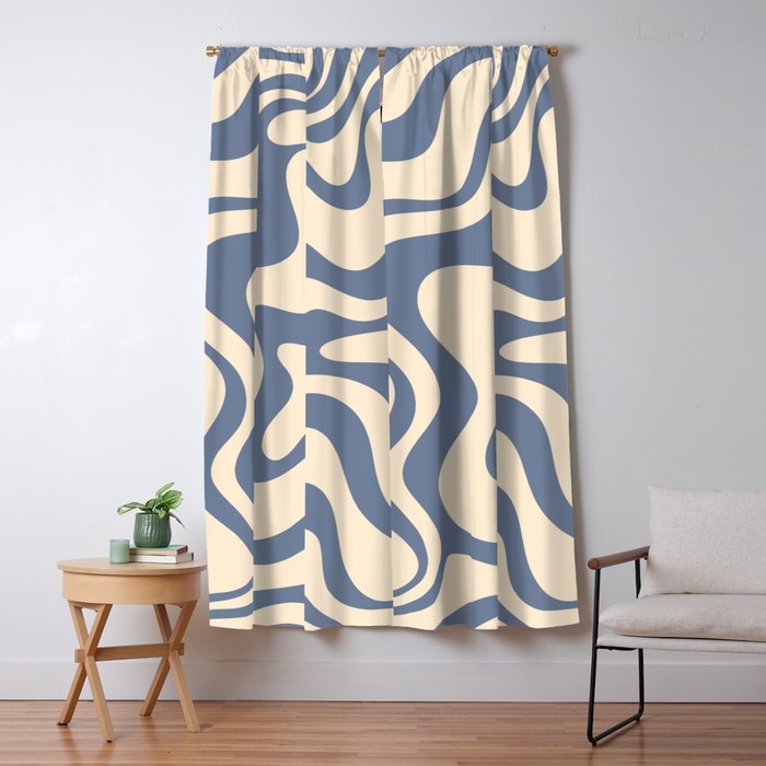 Liquid Swirl Abstract in Stone Blue and Cream  Window Curtain Gallery Image 5