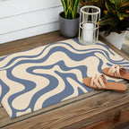 Liquid Swirl Abstract in Stone Blue and Cream  Outdoor Rug Gallery Image 2