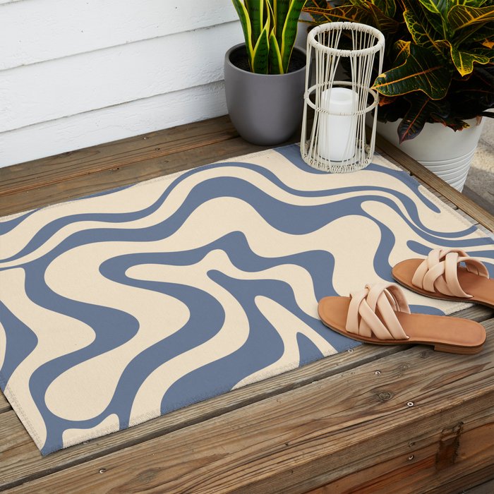 Liquid Swirl Abstract in Stone Blue and Cream  Outdoor Rug Gallery Image 2