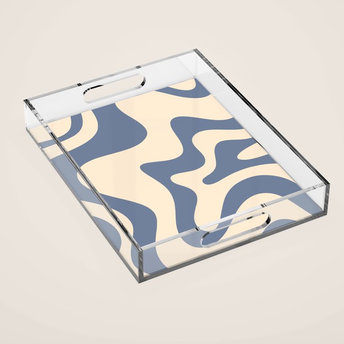 Liquid Swirl Abstract in Stone Blue and Cream  Acrylic Tray Gallery Image 1