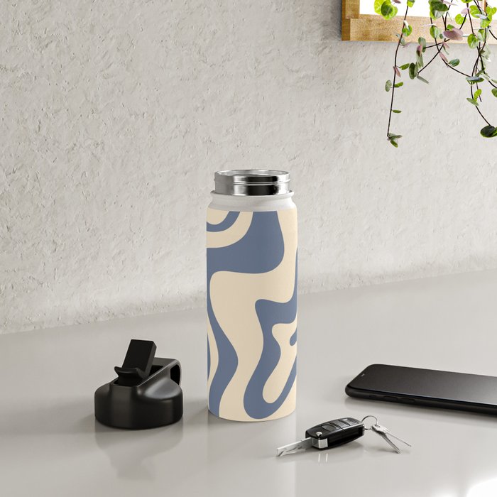 Liquid Swirl Abstract in Stone Blue and Cream  Water Bottle Gallery Image 4