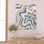 Liquid Swirl Abstract in Stone Blue and Cream  Wall Tapestry Gallery Image 2