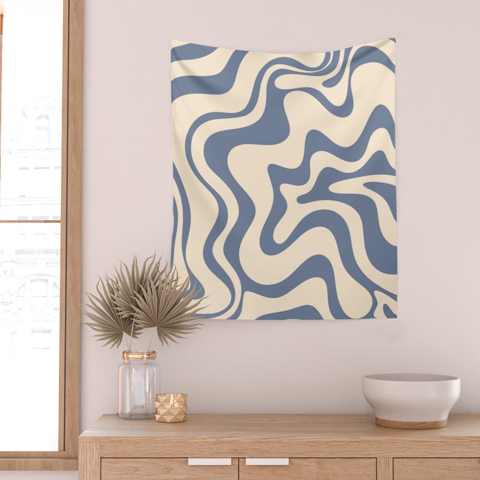 Liquid Swirl Abstract in Stone Blue and Cream  Wall Tapestry Gallery Image 2
