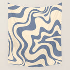 Liquid Swirl Abstract in Stone Blue and Cream  Wall Tapestry Gallery Image 4