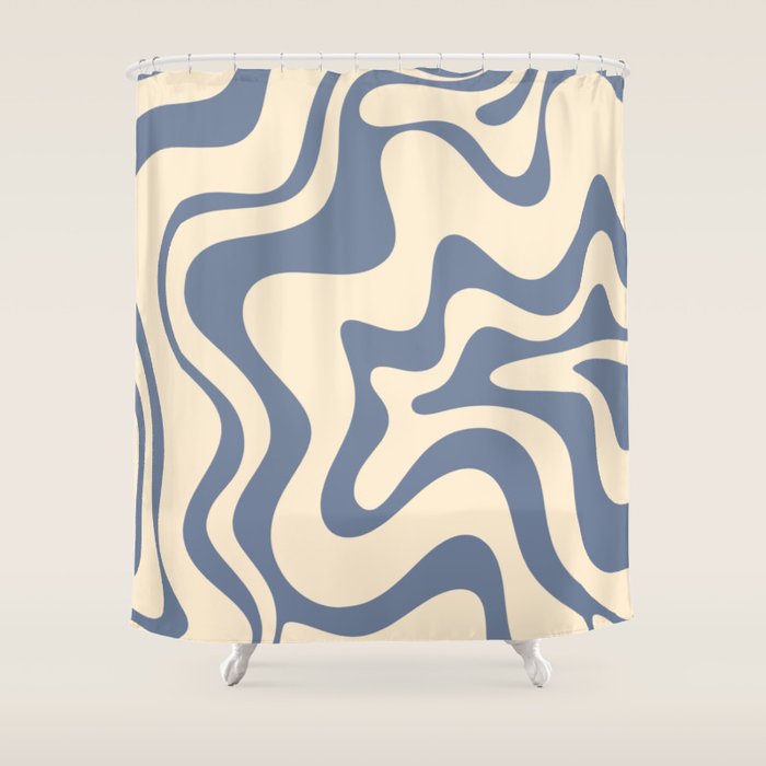 Liquid Swirl Abstract in Stone Blue and Cream  Shower Curtain Gallery Image 1