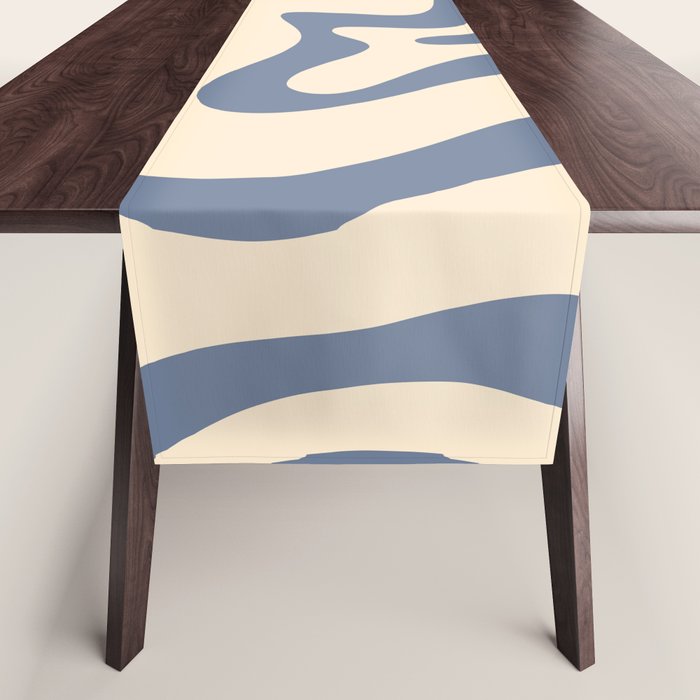 Liquid Swirl Abstract in Stone Blue and Cream  Table Runner Gallery Image 1