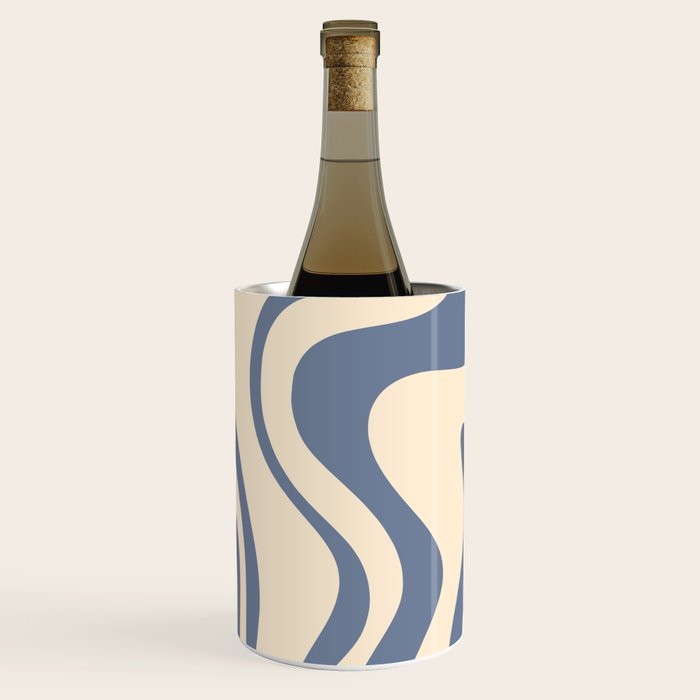 Liquid Swirl Abstract in Stone Blue and Cream  Wine Chiller Gallery Image 2