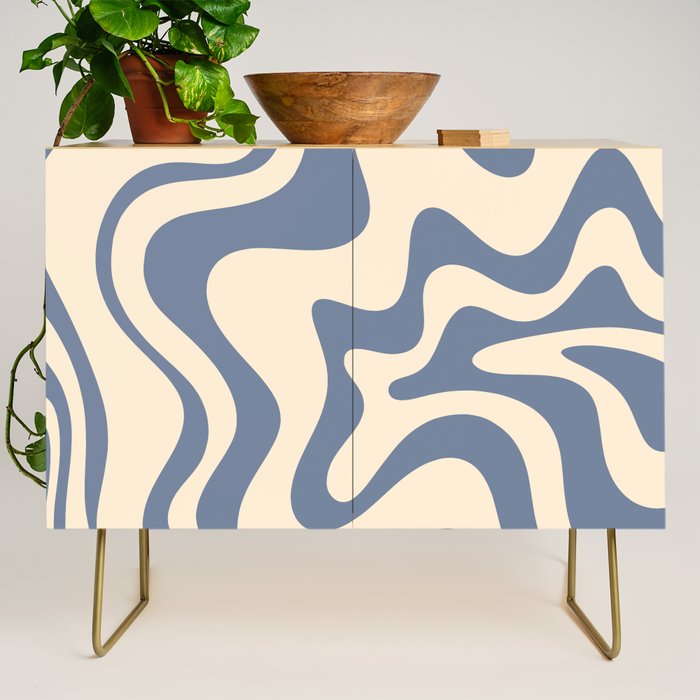 Liquid Swirl Abstract in Stone Blue and Cream  Credenza Gallery Image 1