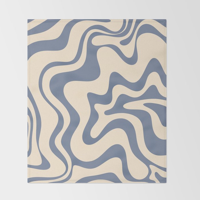 Liquid Swirl Abstract in Stone Blue and Cream  Throw Blanket Gallery Image 2