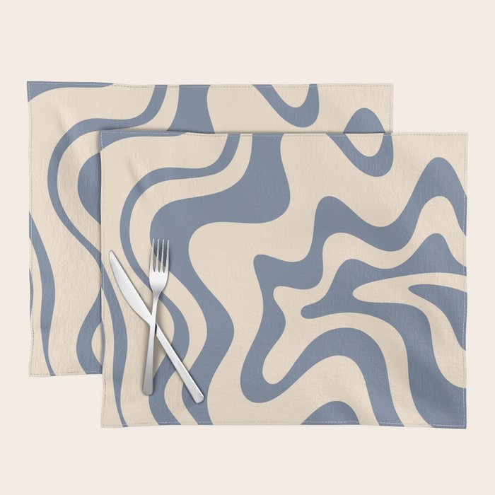 Liquid Swirl Abstract in Stone Blue and Cream  Placemat Gallery Image 1