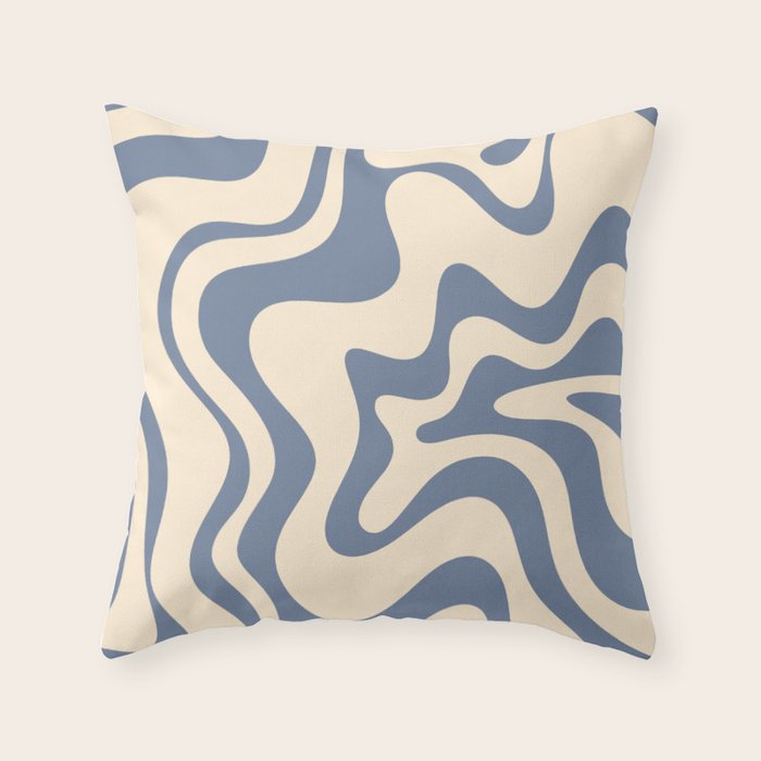 Liquid Swirl Abstract in Stone Blue and Cream  Throw Pillow Gallery Image 1