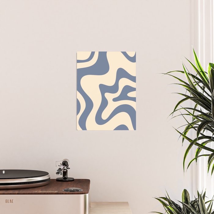 Liquid Swirl Abstract in Stone Blue and Cream  Poster Gallery Image 2