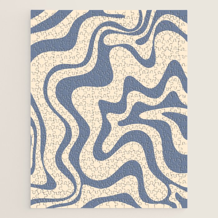 Liquid Swirl Abstract in Stone Blue and Cream  Jigsaw Puzzle Gallery Image 1