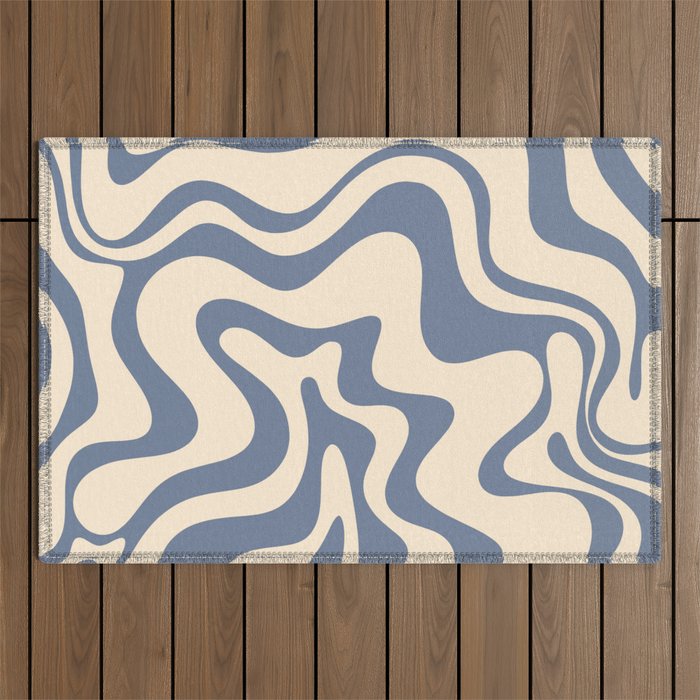 Liquid Swirl Abstract in Stone Blue and Cream  Outdoor Rug Gallery Image 1