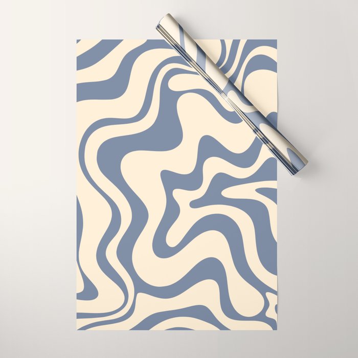 Liquid Swirl Abstract in Stone Blue and Cream  Wrapping Paper Gallery Image 1