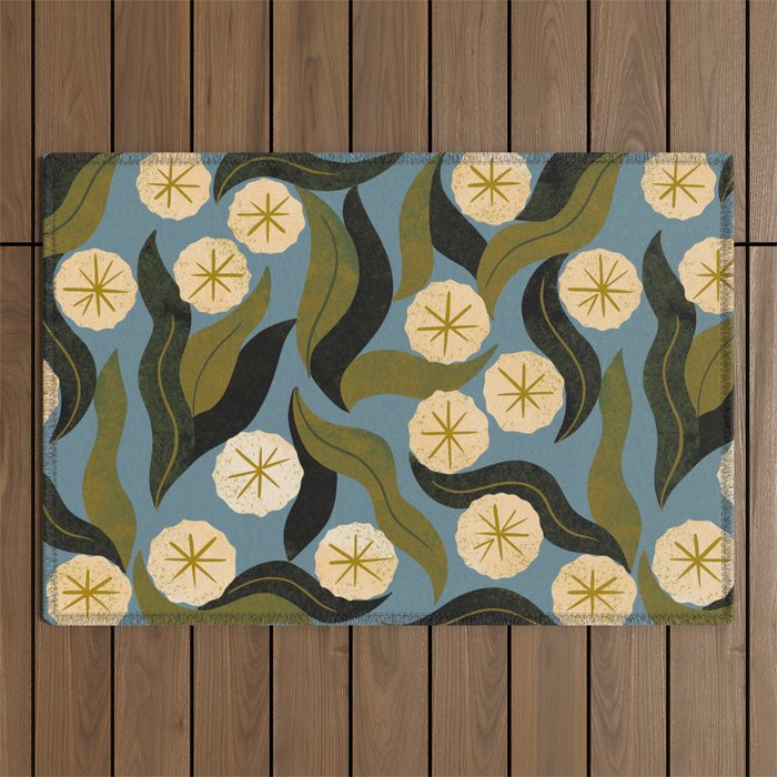 Blue Floral Outdoor Rug Gallery Image 1