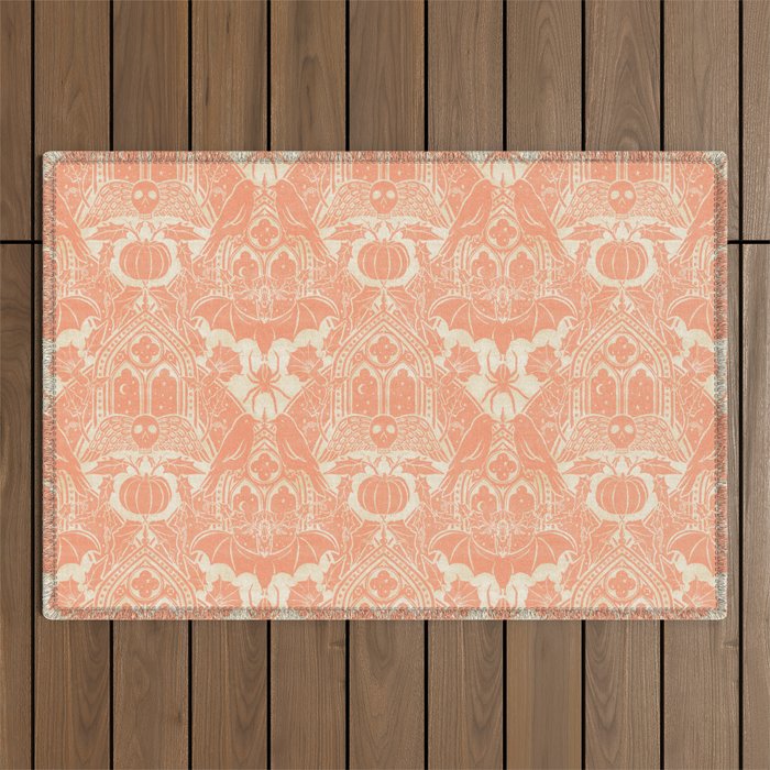 Gothic Halloween Damask - peach and cream Outdoor Rug Gallery Image 1