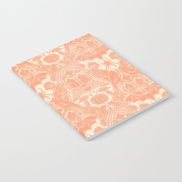Gothic Halloween Damask - peach and cream Notebook