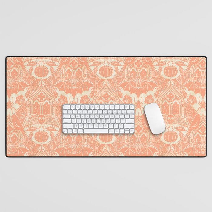 Gothic Halloween Damask - peach and cream Desk Mat Gallery Image 1