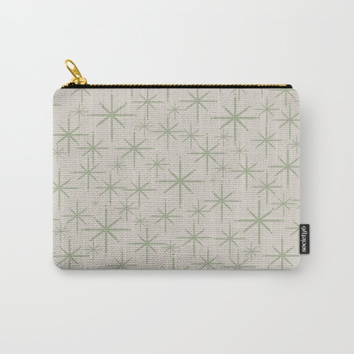 Mid Century Modern Twinkling Retro Starbursts in Sage Green and Beige Carry All Pouch Gallery Image 1