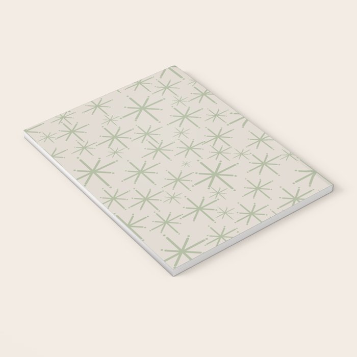 Mid Century Modern Twinkling Retro Starbursts in Sage Green and Beige Notebook Gallery Image 3