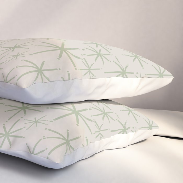 Mid Century Modern Twinkling Retro Starbursts in Sage Green and Beige Pillow Sham Gallery Image 3