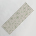 Mid Century Modern Twinkling Retro Starbursts in Sage Green and Beige Yoga Mat Gallery Image 1