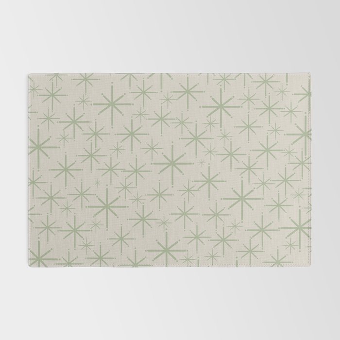 Mid Century Modern Twinkling Retro Starbursts in Sage Green and Beige Rug Gallery Image 2